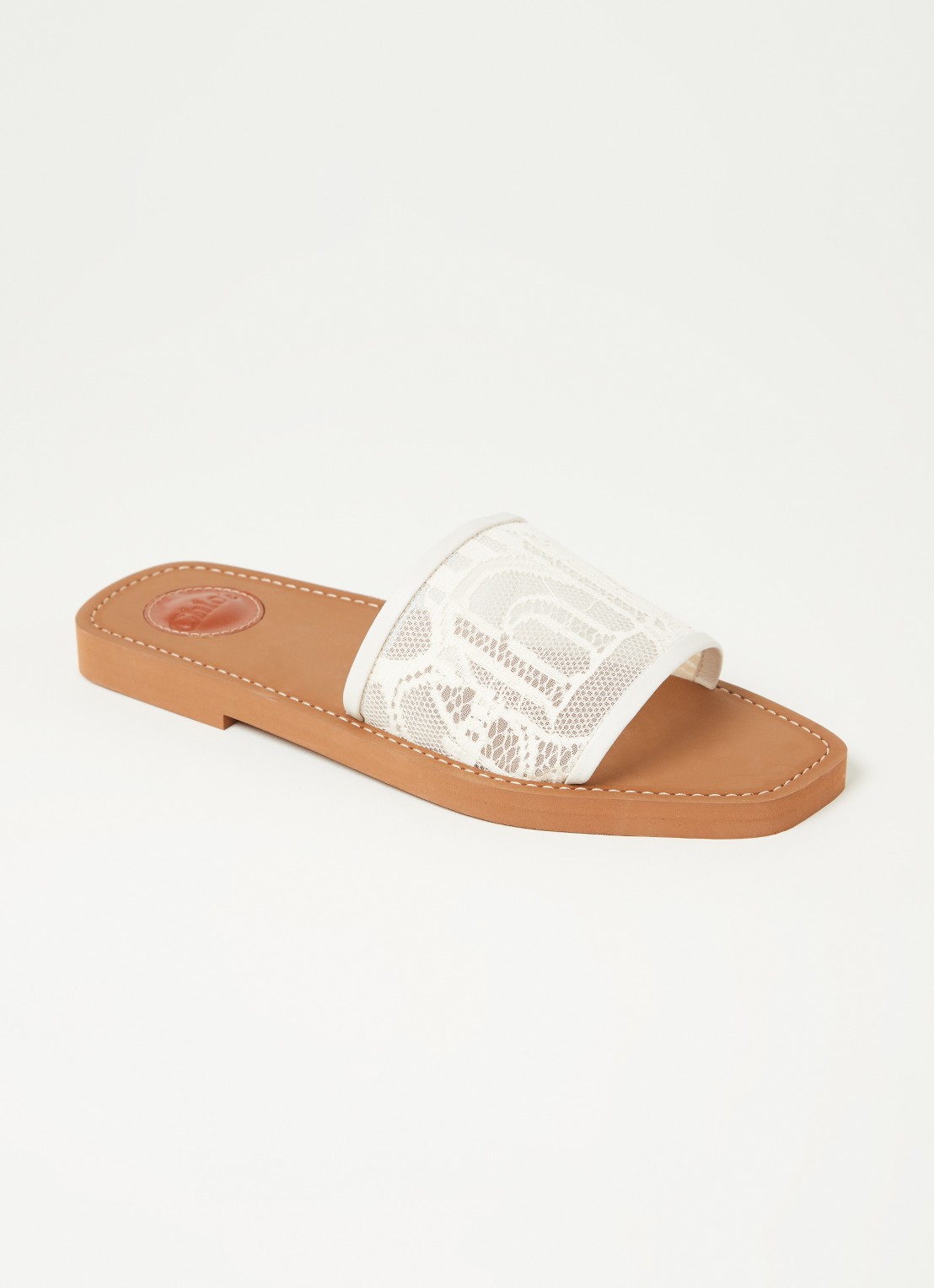 Chloé Woody slipper van kant - voorkant beige