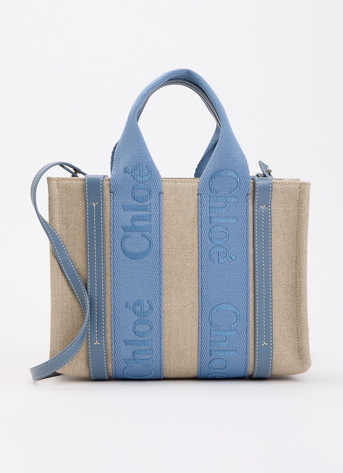 Chloé Woody Small handtas met kalfsleren details - voorkant blauw