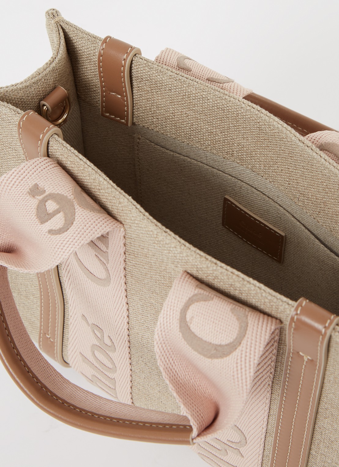 Chloé Woody Small handtas met kalfsleren details - detail 4 beige
