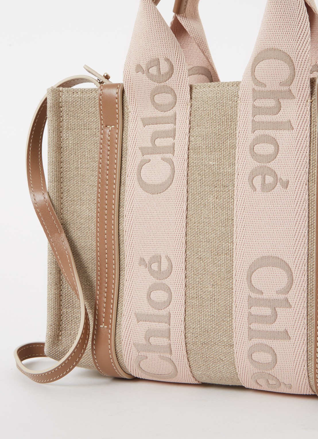 Chloé Woody Small handtas met kalfsleren details - detail 6 beige