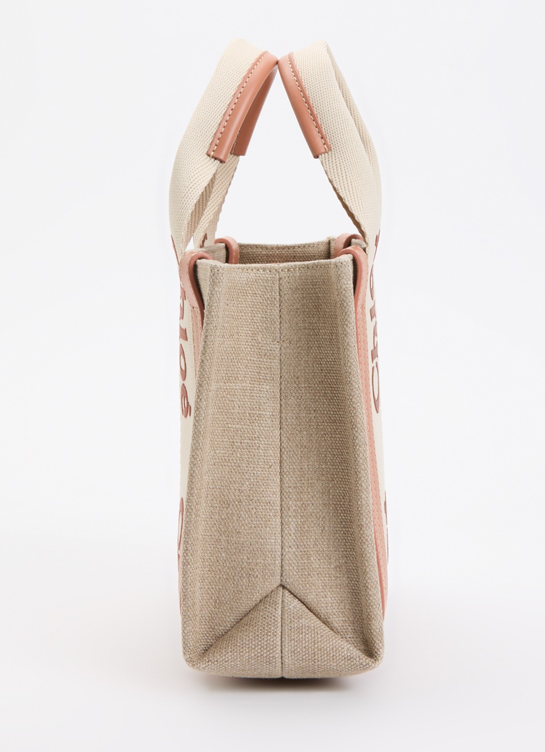 Chloé Woody Small handtas van linnen met kalfsleren details - detail 3 oranjebruin