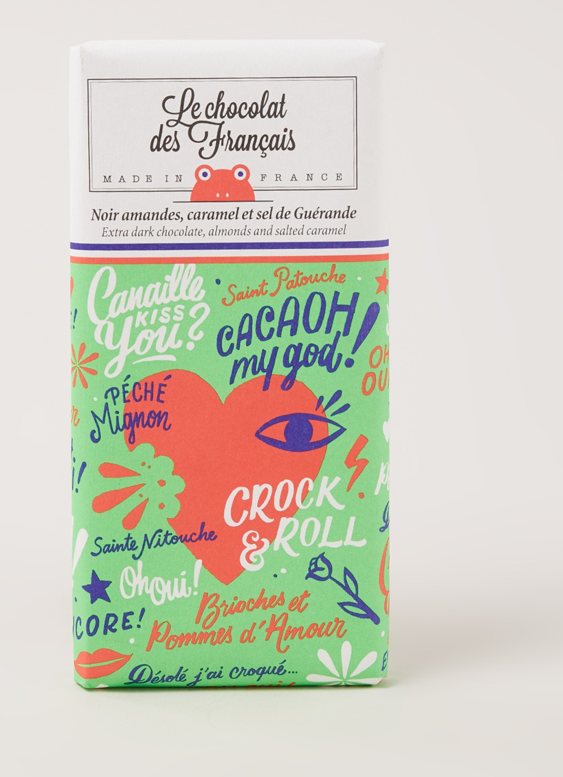 Chocolats des Francais Extra pure chocoladereep met amandelen en zoute karamel 80 gram  - voorkant 2 undefined