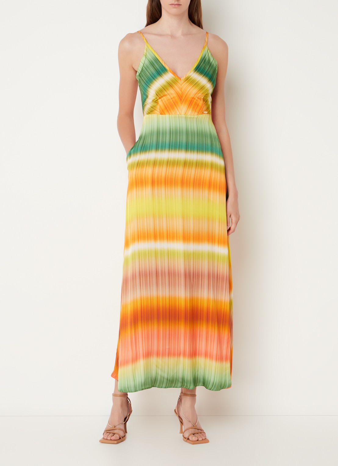 CINQUE Cidesano maxi jurk met dip-dye dessin - detail oranje