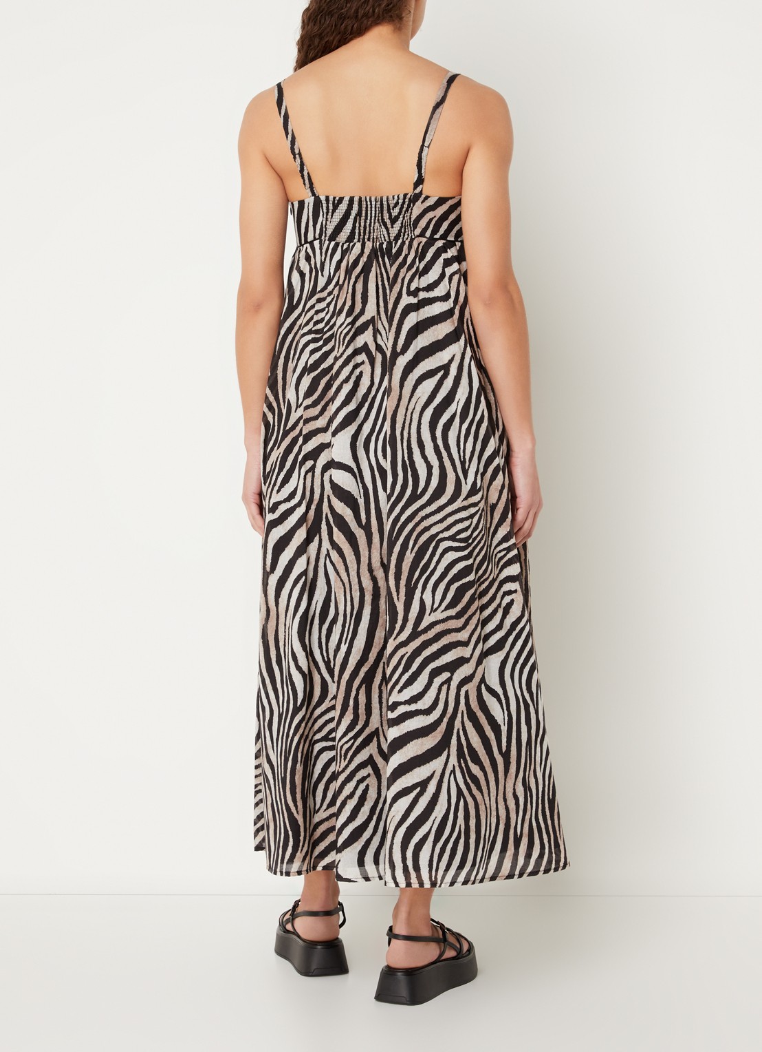 CINQUE Cietty midi jurk met zebraprint - achterkant 3 lichtbruin