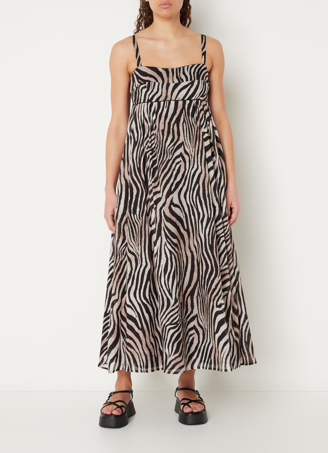 CINQUE Cietty midi jurk met zebraprint - detail 4 lichtbruin