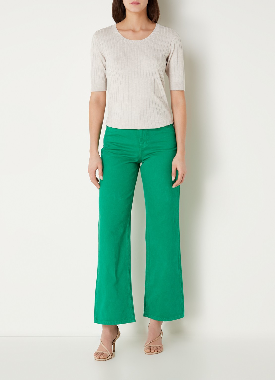 CINQUE Cigiulia top met ribstructuur - voorkant 2 creme
