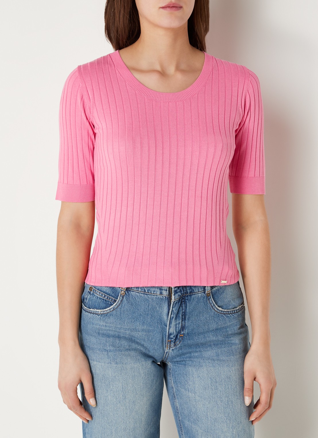 CINQUE Cigiulia top met ribstructuur - detail 2 donkerroze