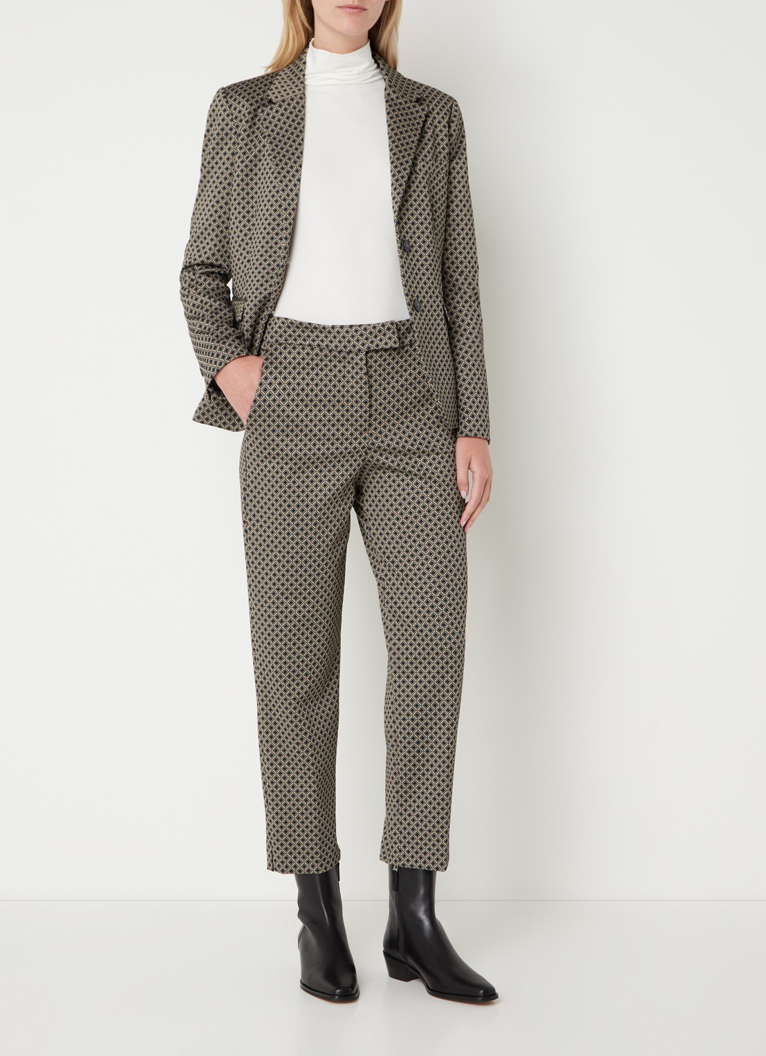 Cinque Cihennes high waist tapered fit pantalon met print  - voorkant 5 donkerbeige