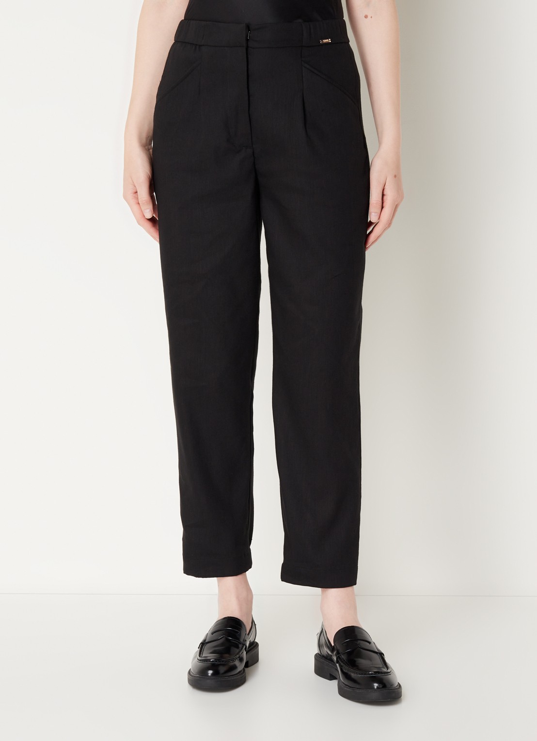 CINQUE Cihenrico high waist tapered fit pantalon in linnenblend met steekzakken  - detail 3 zwart