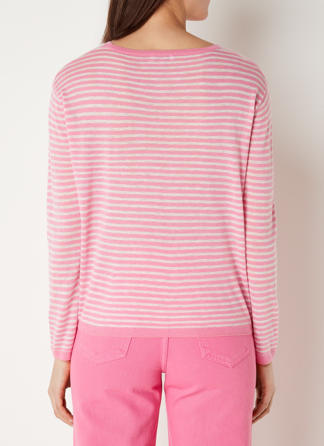 CINQUE Cijara fijngebreide pullover in kasjmierblend met streepprint  - achterkant roze