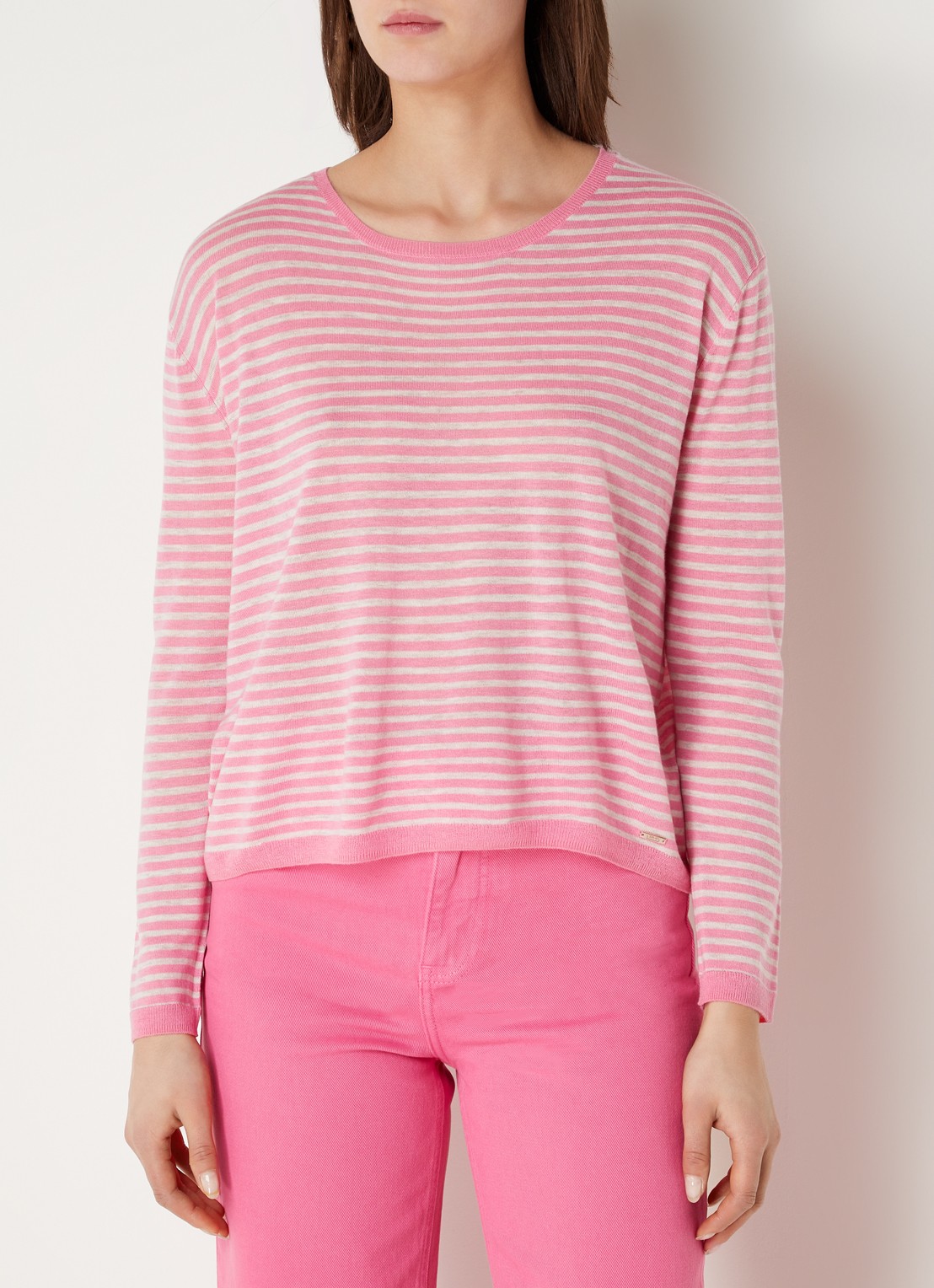 CINQUE Cijara fijngebreide pullover in kasjmierblend met streepprint  - detail 4 roze