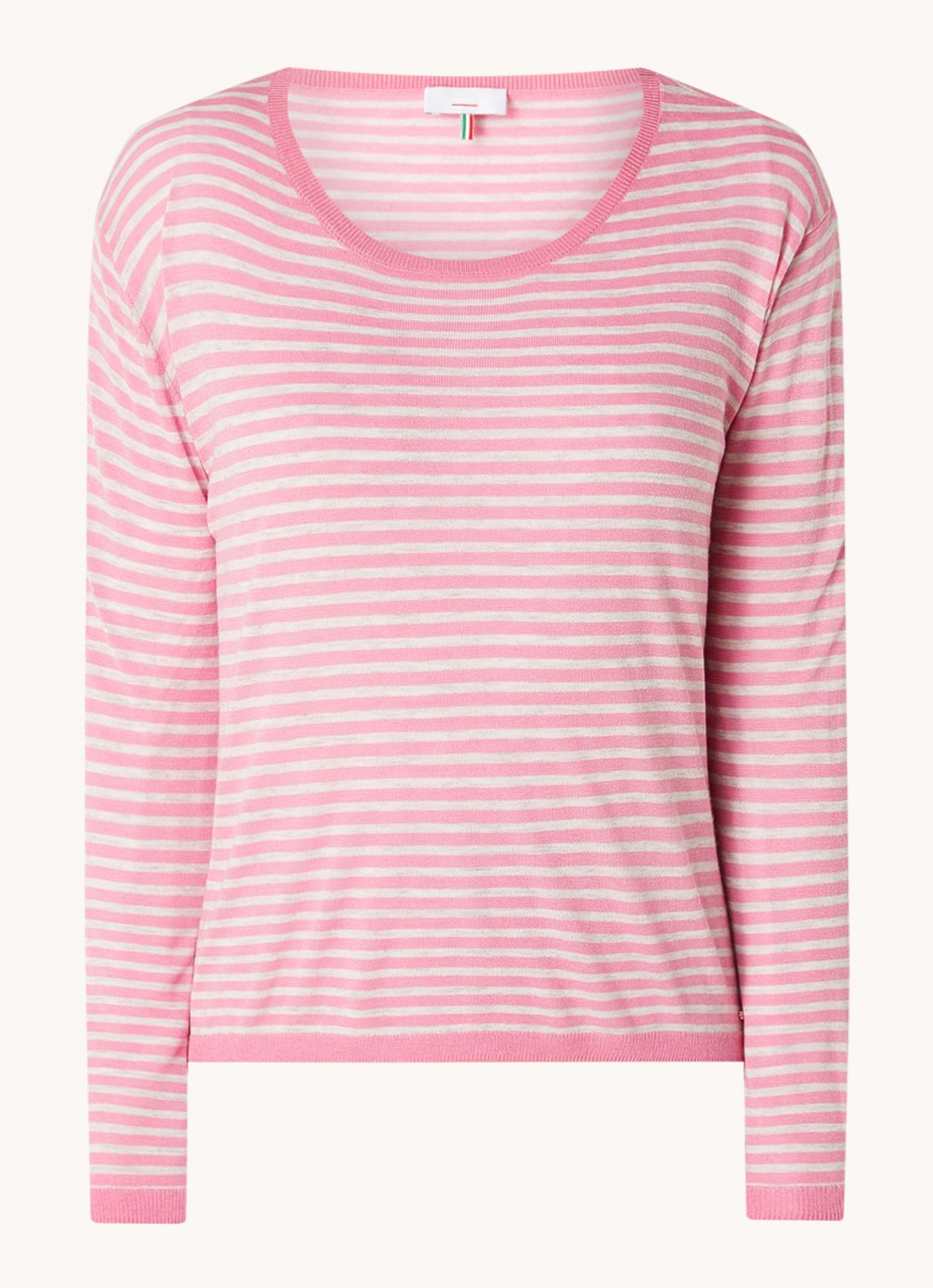 CINQUE Cijara fijngebreide pullover in kasjmierblend met streepprint  - voorkant 2 roze