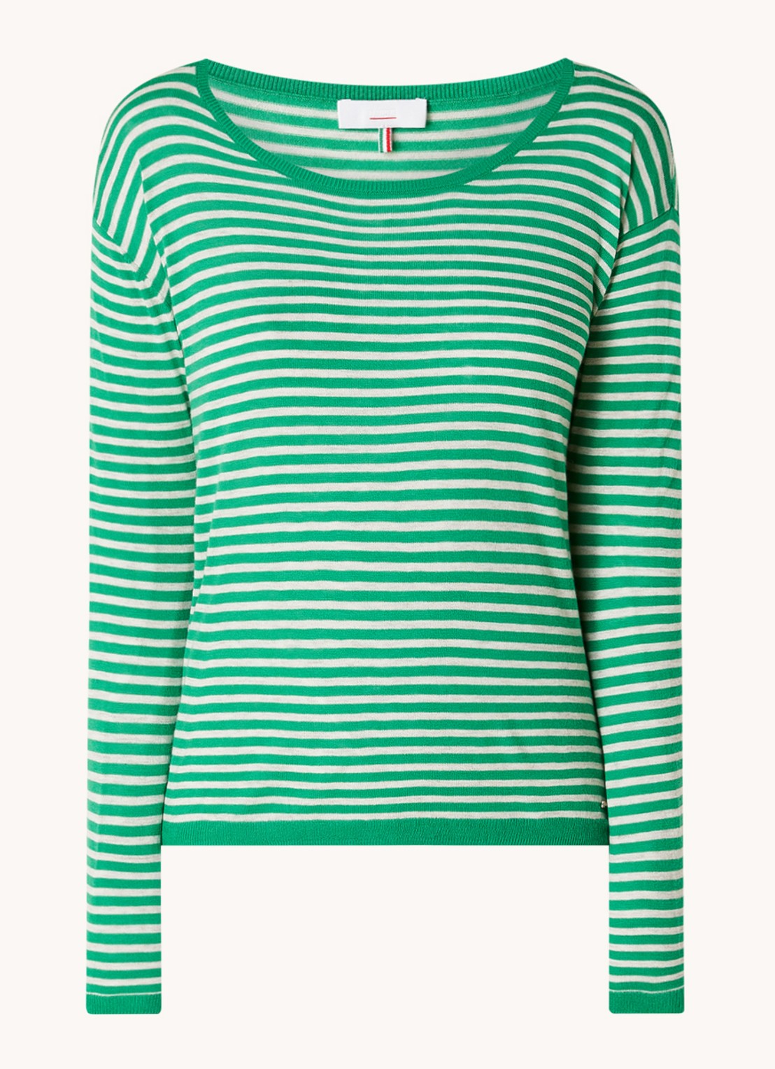 CINQUE Cijara fijngebreide pullover in kasjmierblend met streepprint  - voorkant neongroen