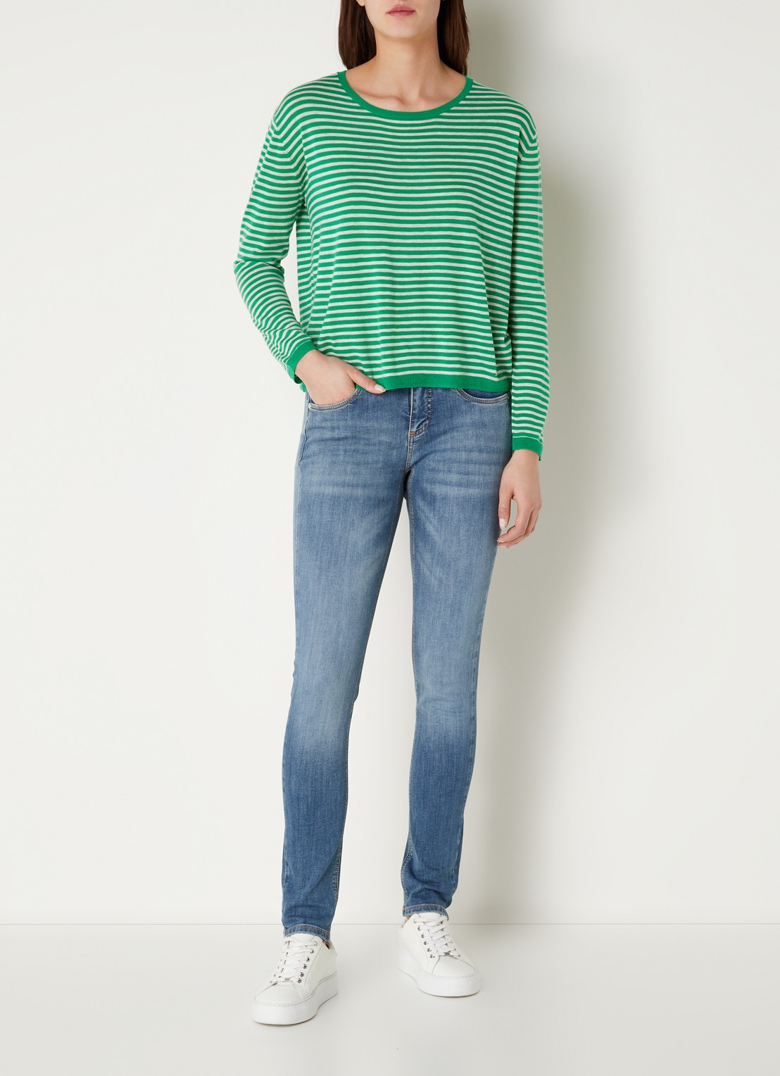 CINQUE Cijara fijngebreide pullover in kasjmierblend met streepprint  - voorkant 2 neongroen