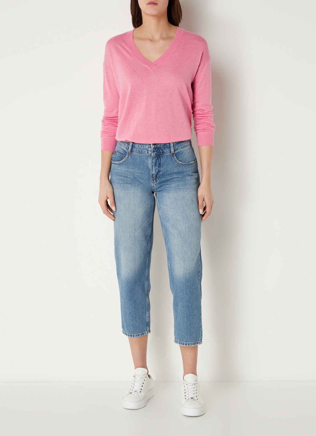 CINQUE Cijill fijngebreide pullover in kasjmierblend met V-hals  - voorkant 4 roze