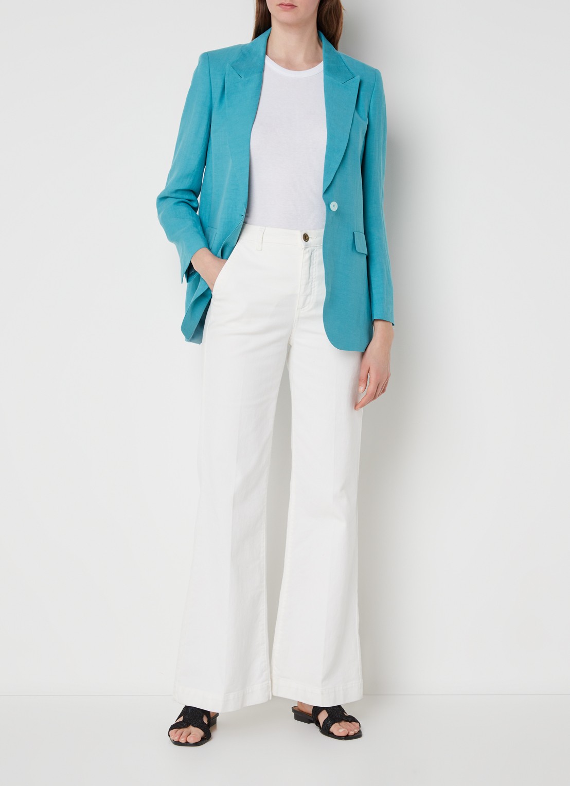 CINQUE Cileccio blazer in linnenblend met klepzakken - voorkant 4 turquoise