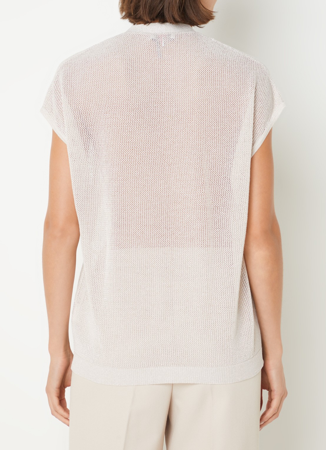 CINQUE Cilulo grofgebreid vest met lurex - achterkant 4 donkerbeige
