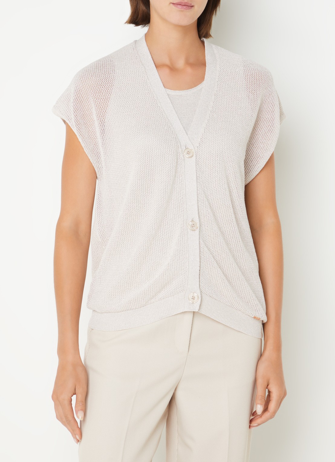 CINQUE Cilulo grofgebreid vest met lurex - detail 3 donkerbeige