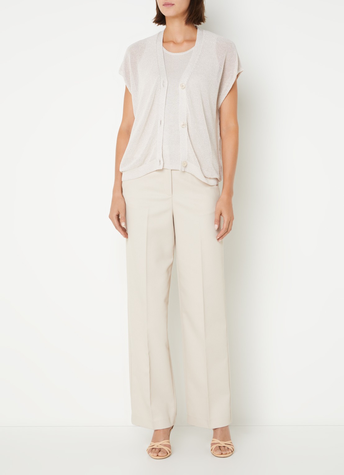 CINQUE Cilulo grofgebreid vest met lurex - voorkant 2 donkerbeige