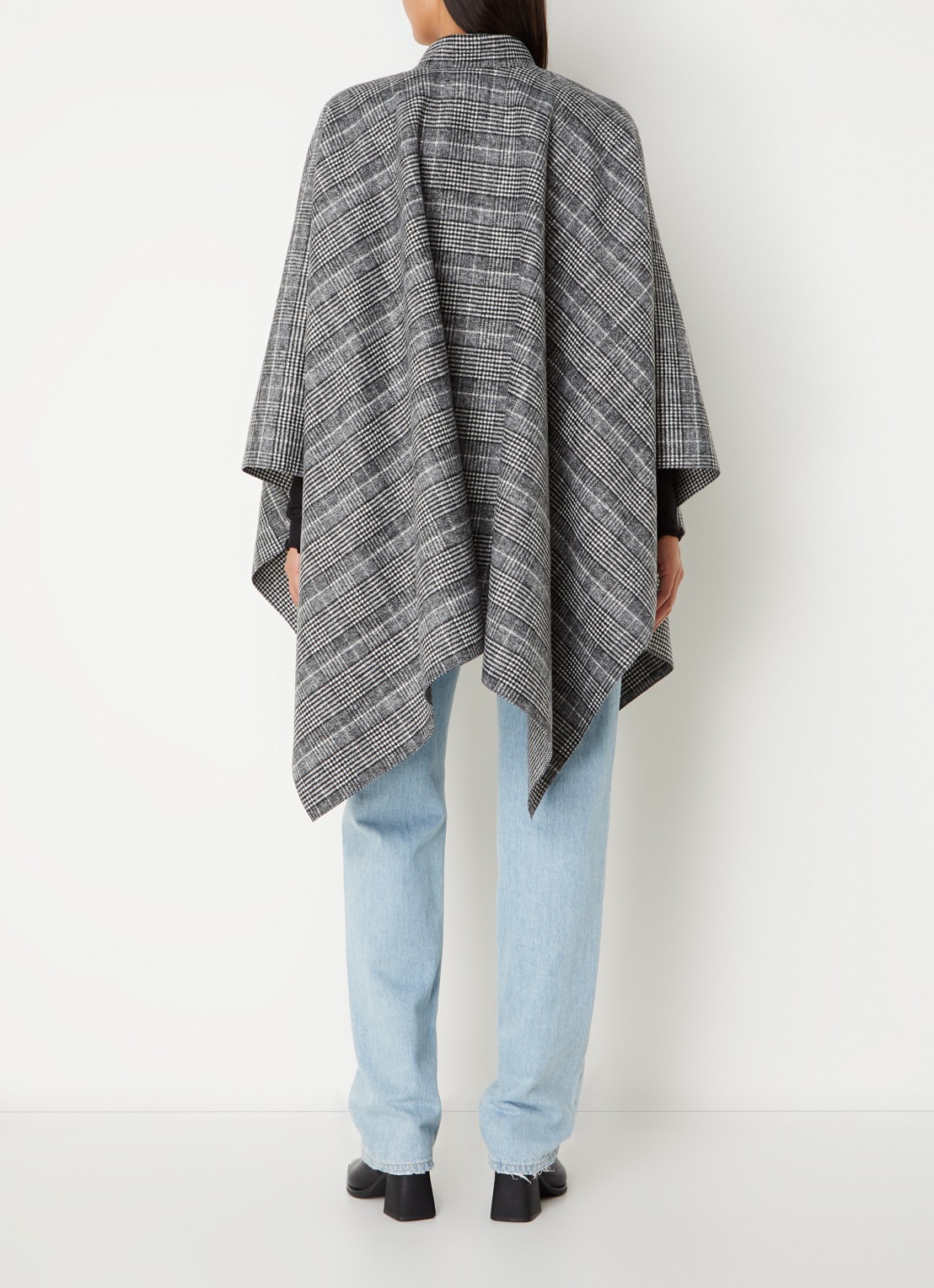 Cinque Cimaike cape in wolblend met ruitdessin - achterkant 3 zwart