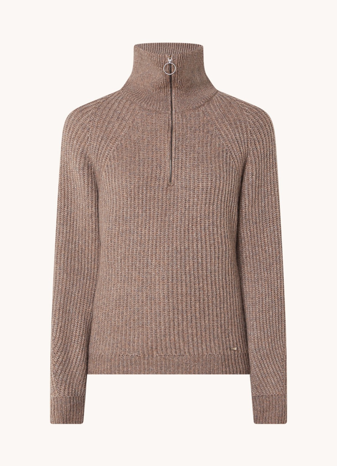 Cinque Cimolari fijngebreide trui in merino wolblend met col en halve rits - voorkant lichtbruin
