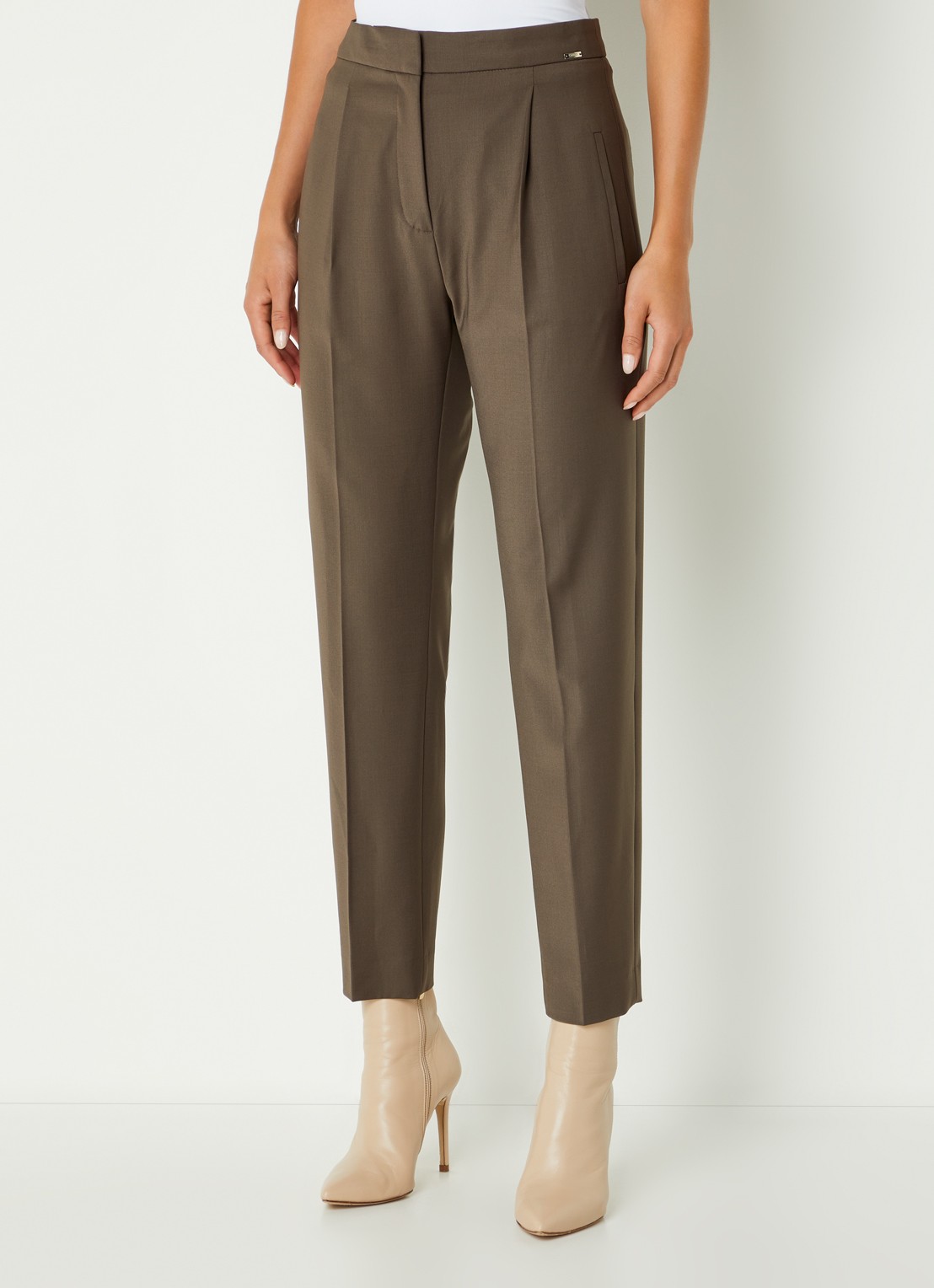 Cinque Ciostin high waist tapered fit cropped pantalon in scheerwolblend - detail 4 donkerbruin
