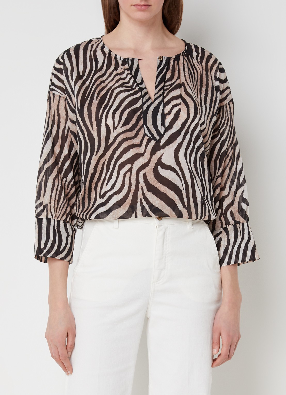 CINQUE Cipaolo semi-transparante tuniek met zebraprint - detail 3 zwart