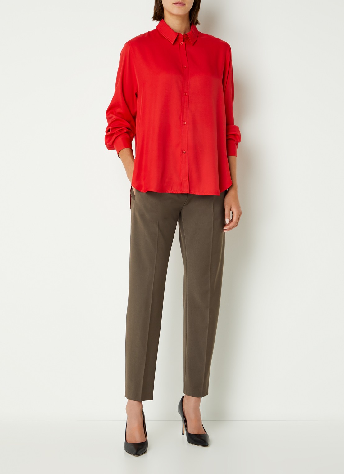 Cinque Ciparis blouse van satijn  - voorkant 2 rood