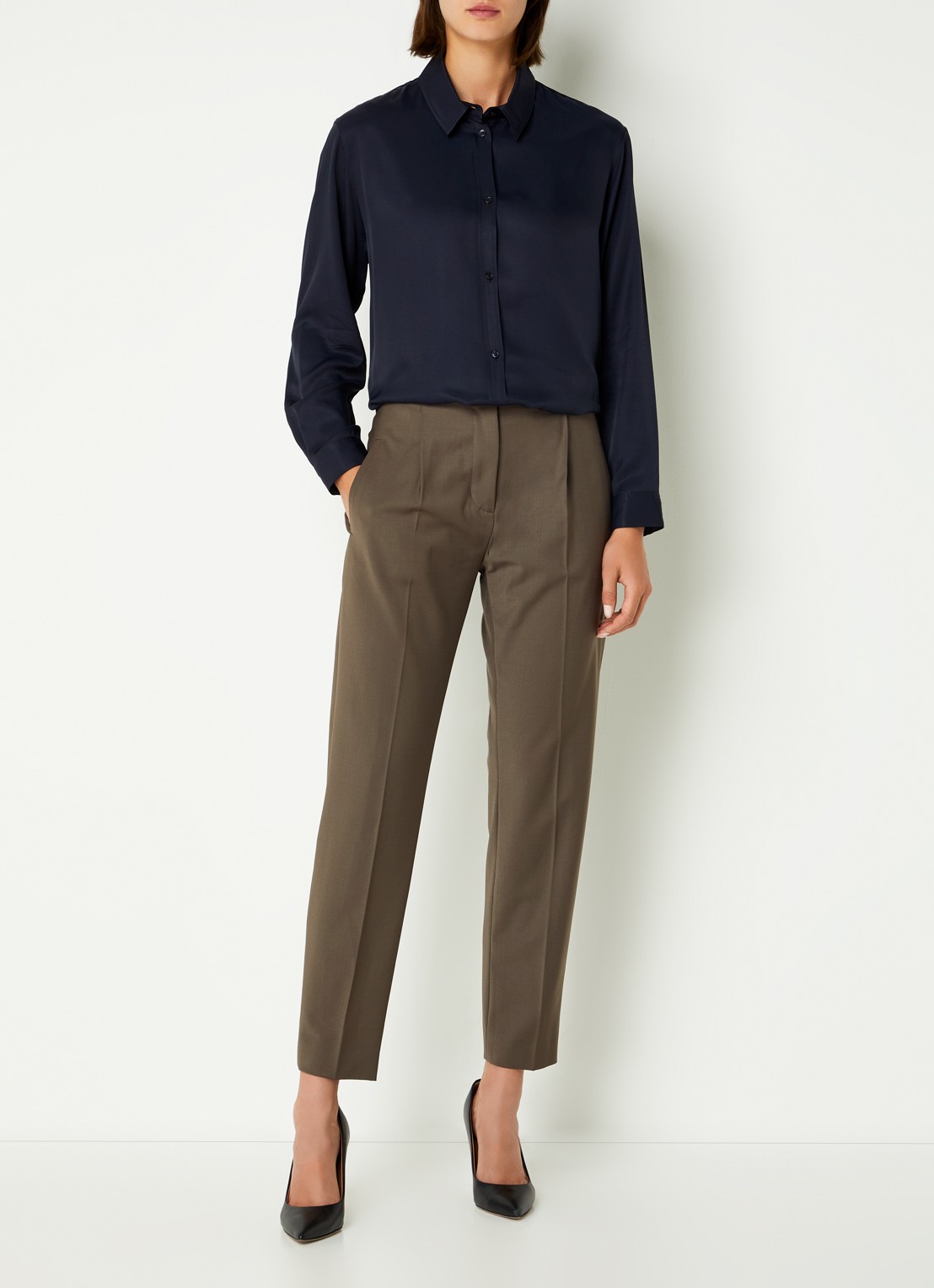 Cinque Ciparis blouse van satijn  - voorkant 2 donkerblauw