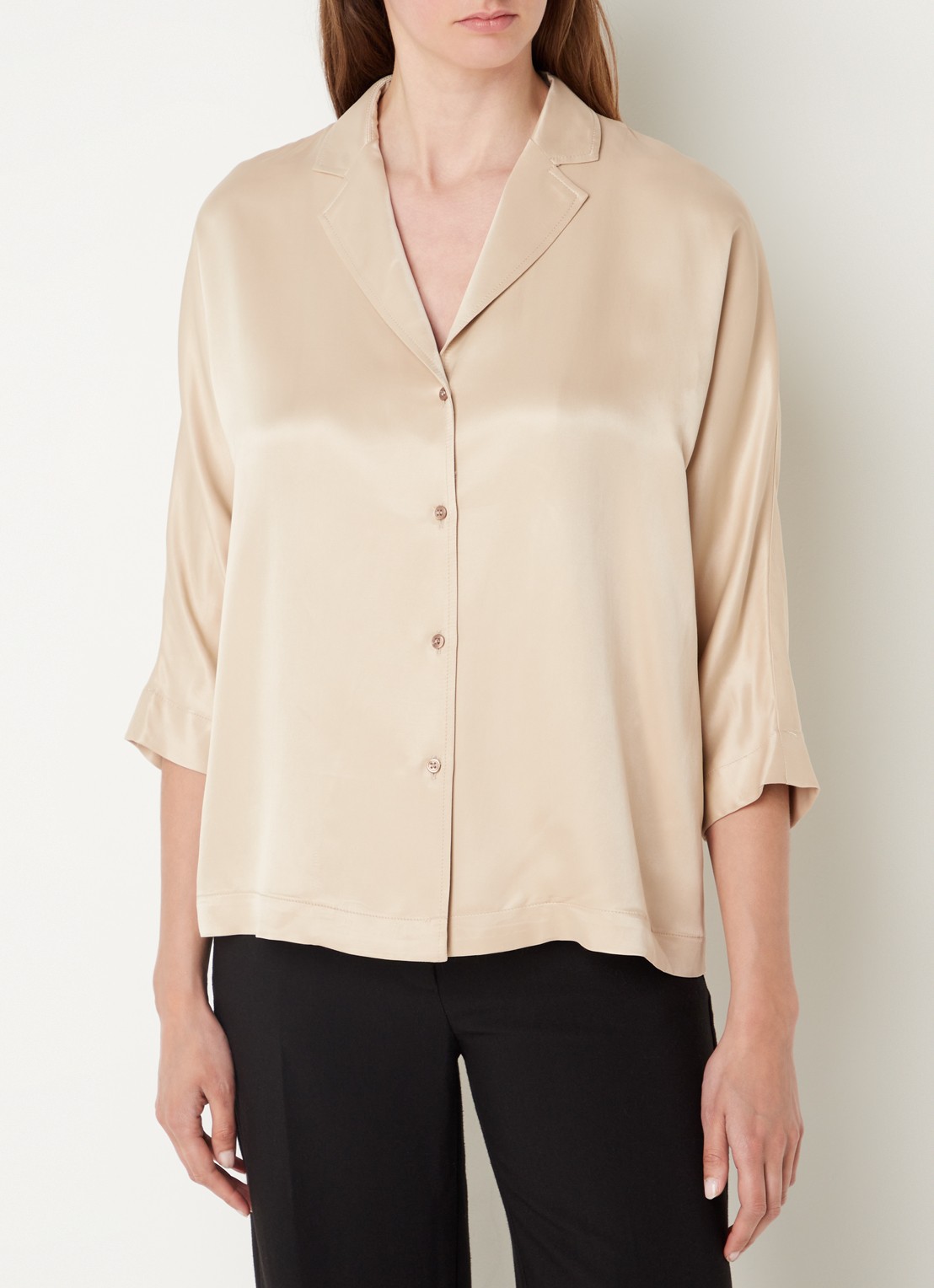 CINQUE Cipasta blouse  met glanzende finish - detail 4 donkerbeige