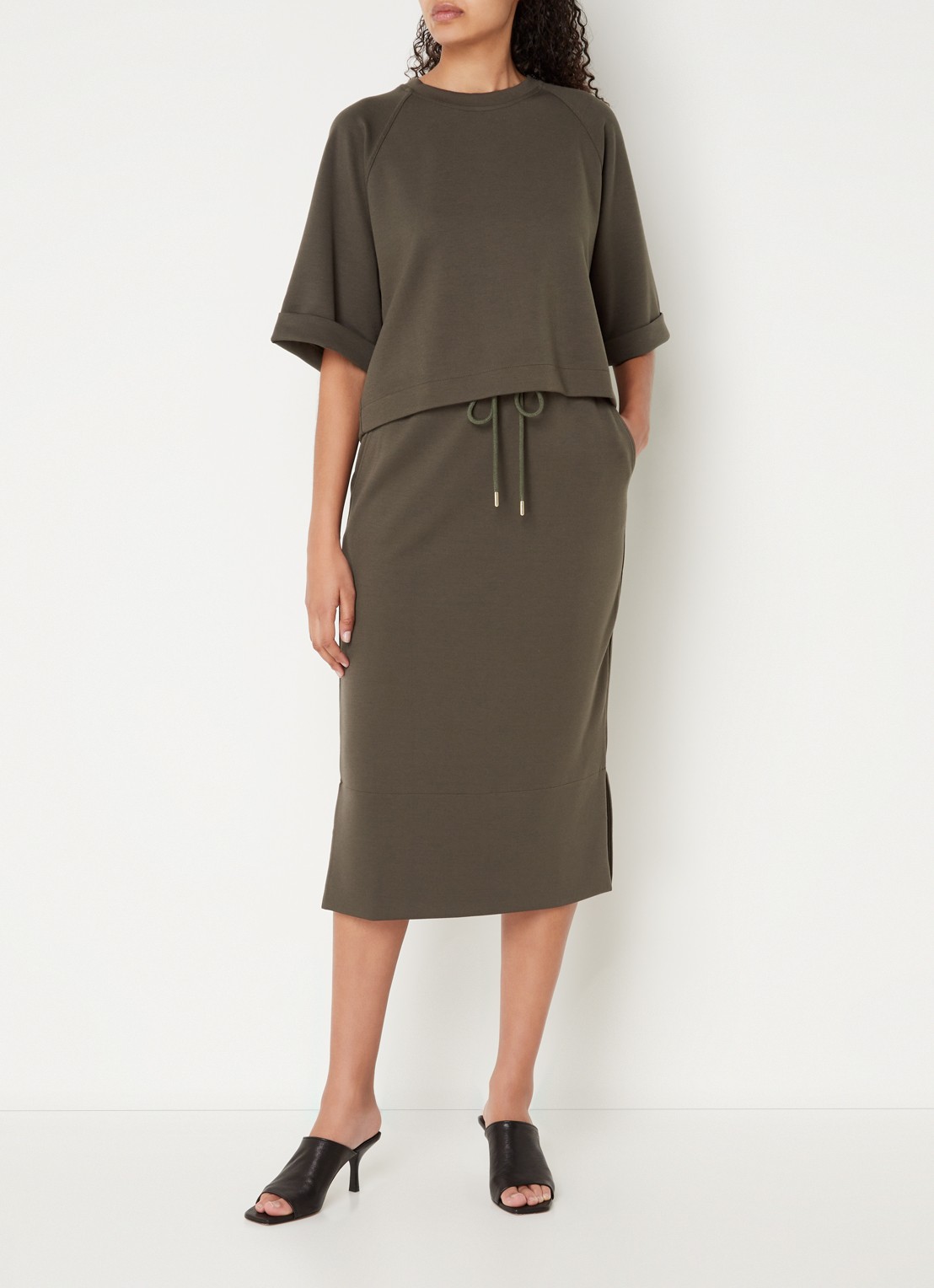 CINQUE Cisleen midi rok van jersey met trekkoord - voorkant 4 donkergrijs