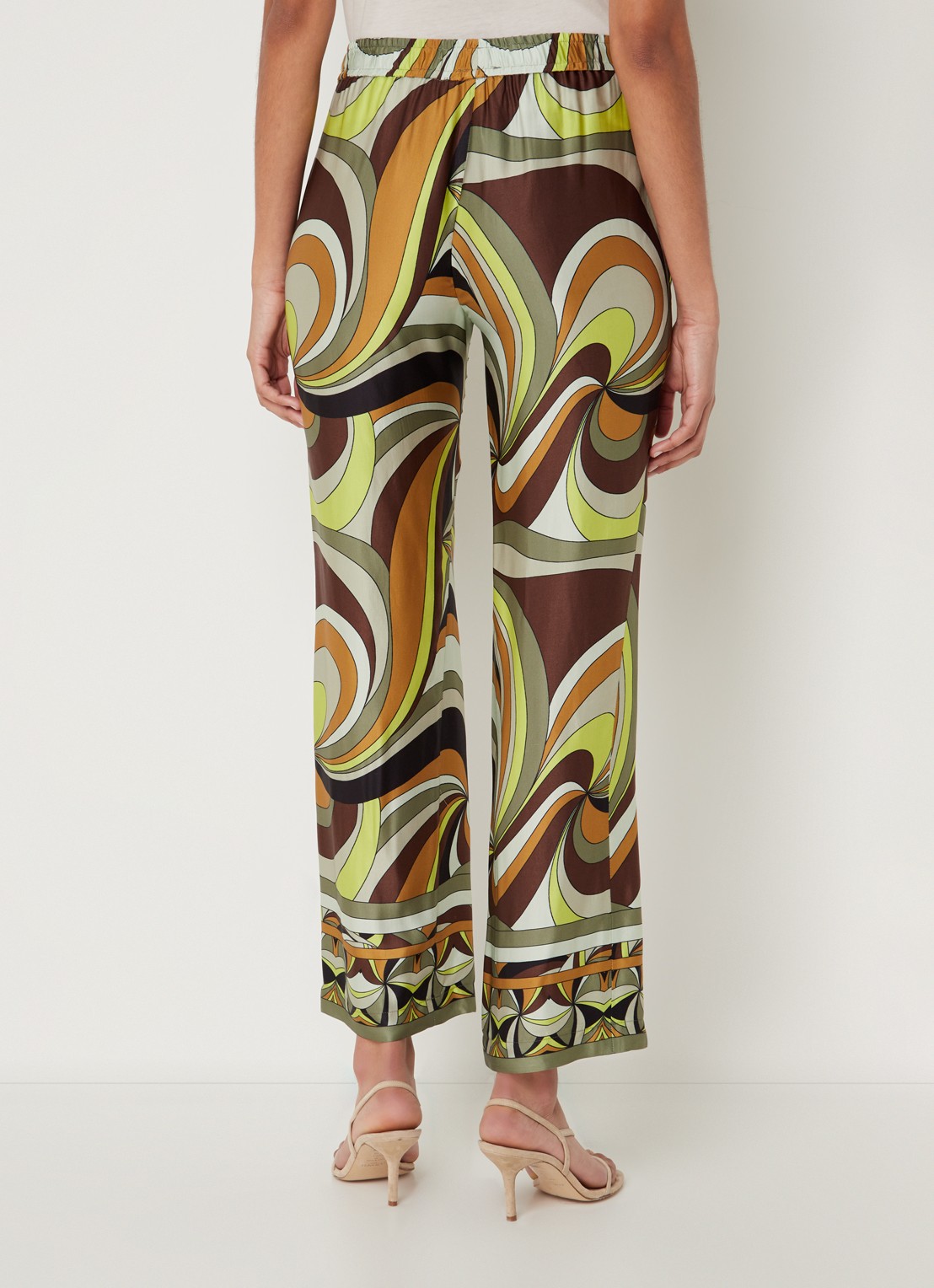 CINQUE Cisleepy high waist loose fit broek van satijn met print - achterkant olijfgroen