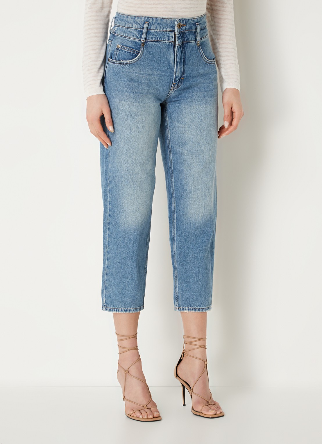 CINQUE Cisoleil mid waist cropped tapered fit jeans met medium wassing - detail 4 blauw