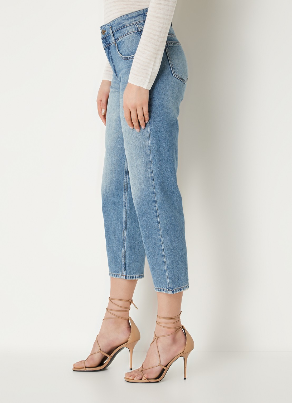 CINQUE Cisoleil mid waist cropped tapered fit jeans met medium wassing - detail 5 blauw