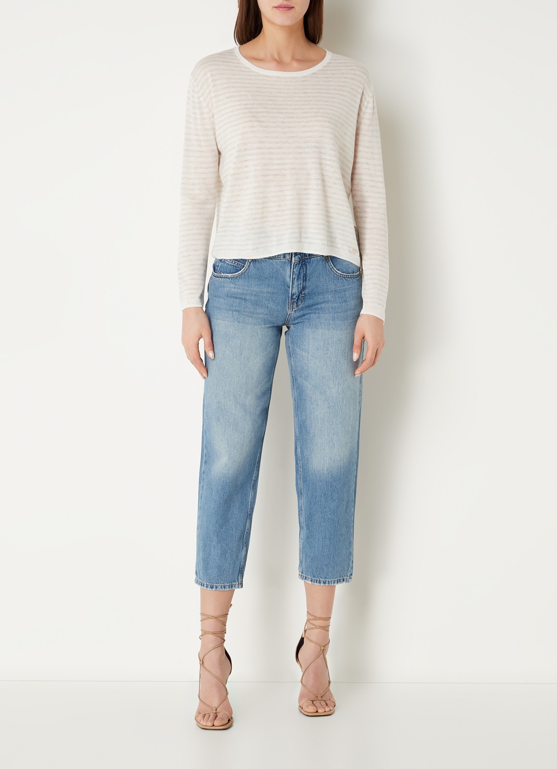 CINQUE Cisoleil mid waist cropped tapered fit jeans met medium wassing - voorkant 3 blauw