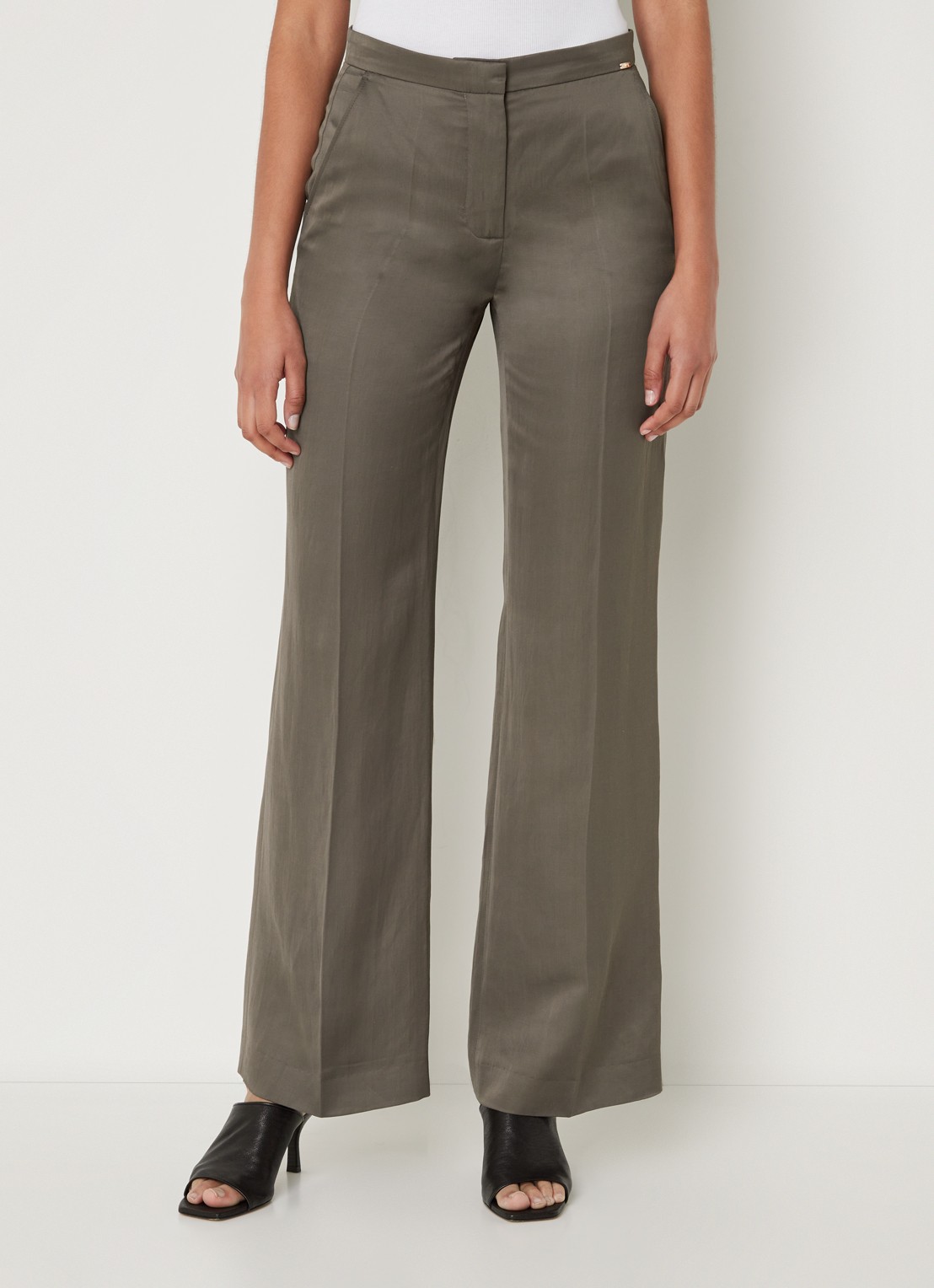 CINQUE Cisong high waist wide fit pantalon in linnenblend - detail 2 donkergrijs