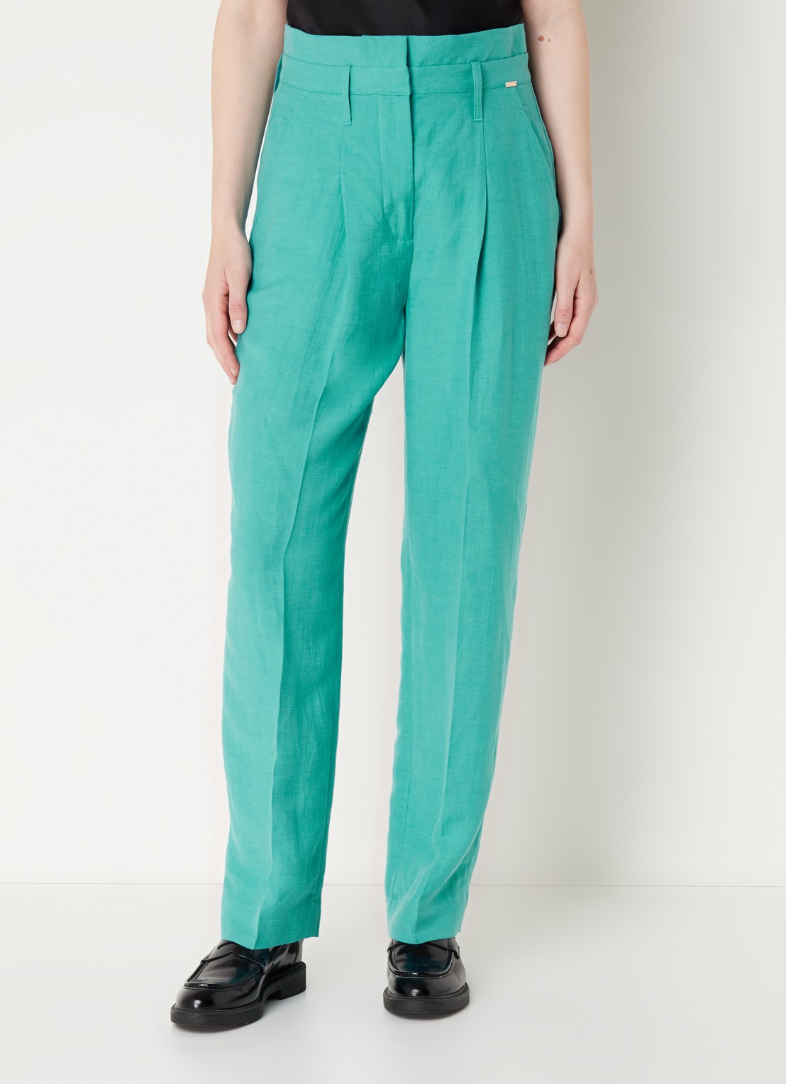 CINQUE Cisusi high waist tapered fit pantalon in linnenblend met steekzakken - detail 4 zeegroen
