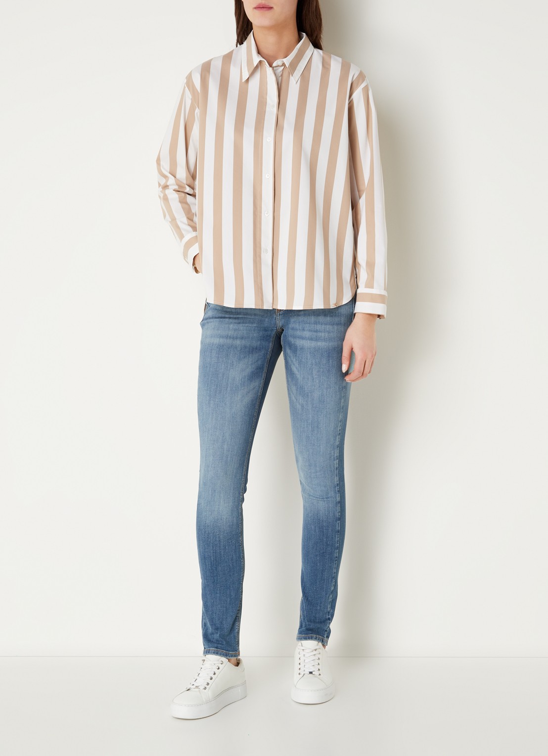 CINQUE Citarina blouse met streepprint  - voorkant 2 zand