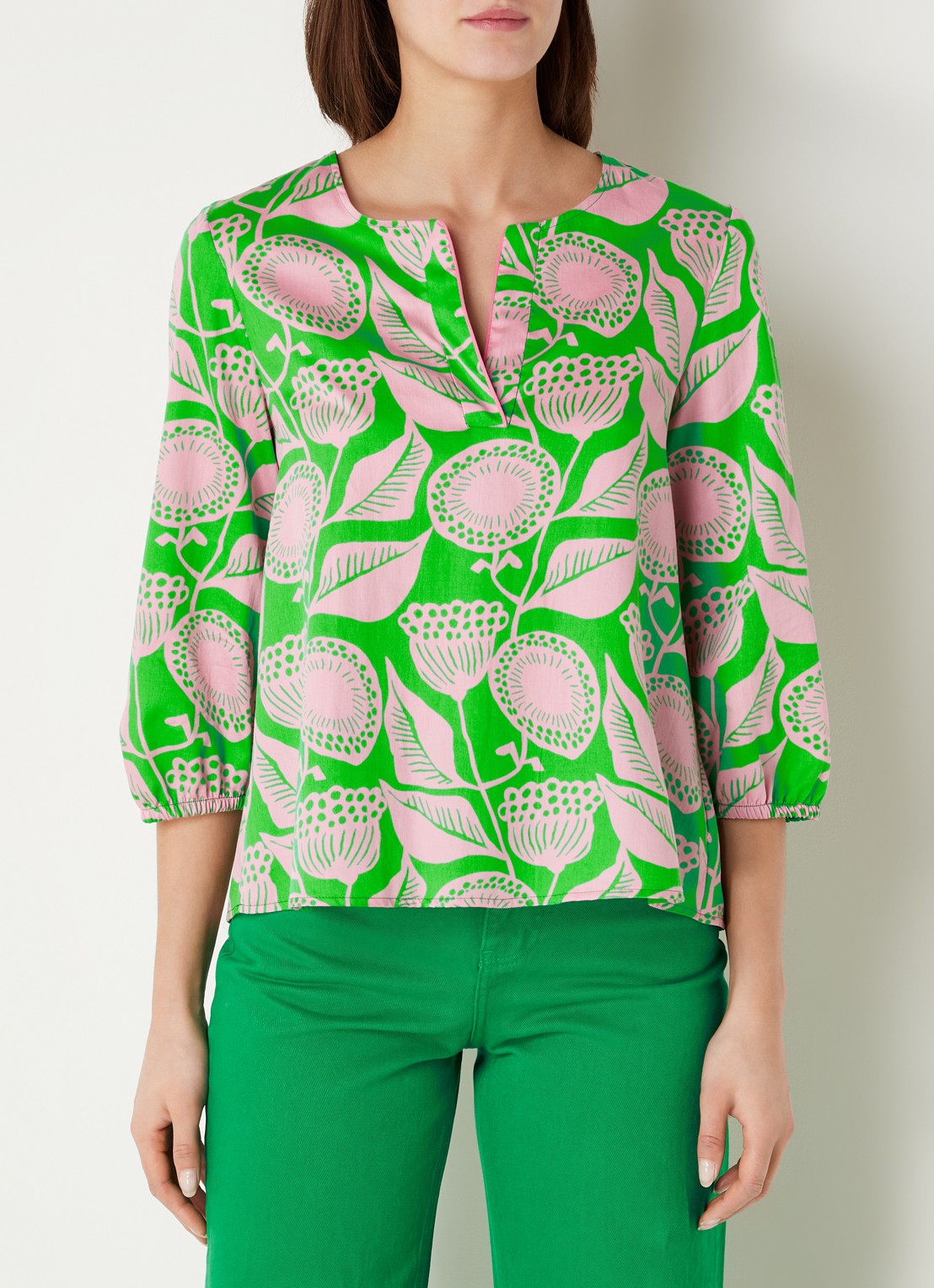 CINQUE Cithalo tuniek van  katoen met bloemenprint - detail 2 groen