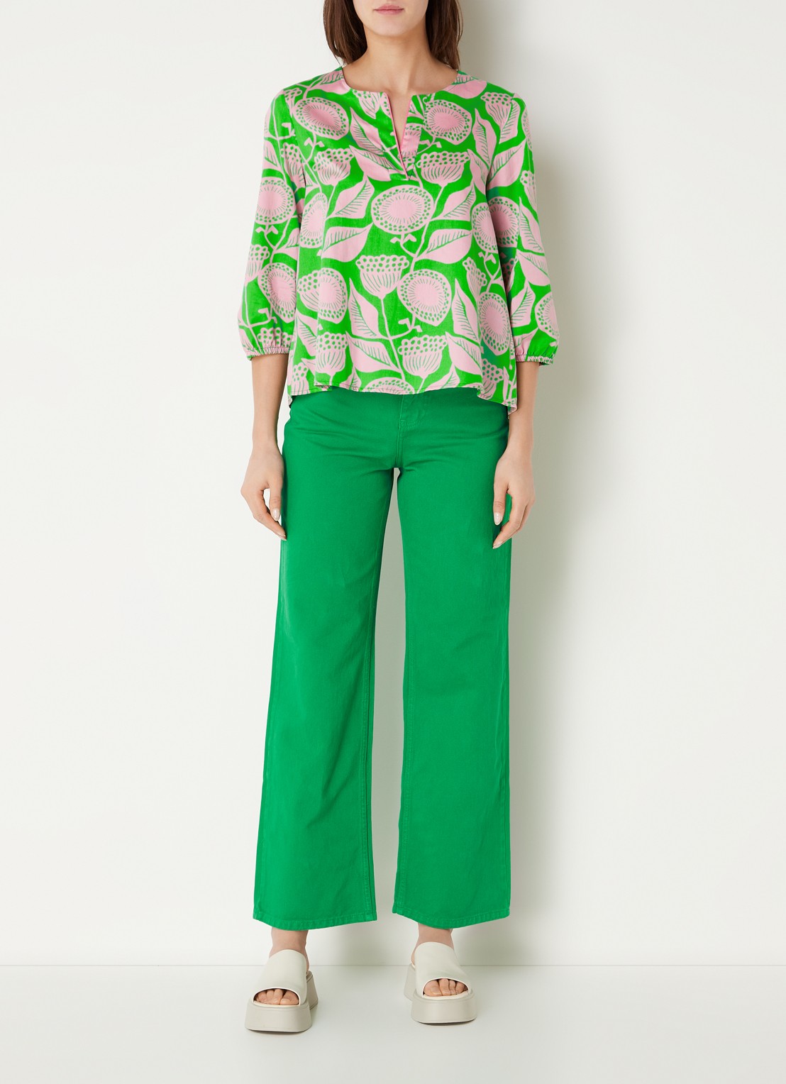 CINQUE Cithalo tuniek van  katoen met bloemenprint - voorkant 4 groen