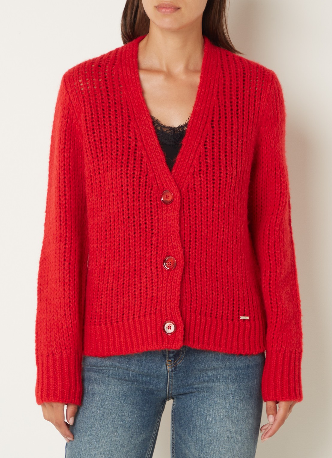 Cinque Civivian grofgebreid vest in alpaca wolblend - detail 3 rood