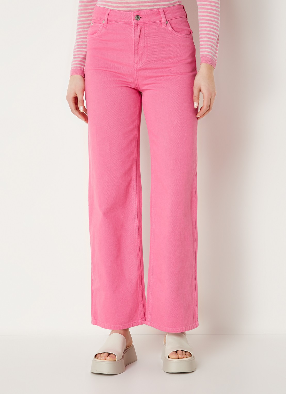 CINQUE High waist cropped wide leg jeans met gekleurde wassing  - detail roze