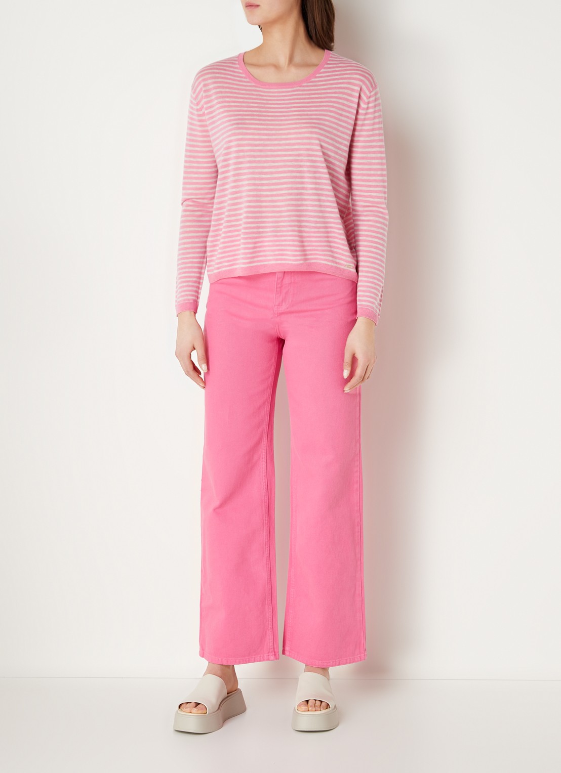 CINQUE High waist cropped wide leg jeans met gekleurde wassing  - voorkant 5 roze