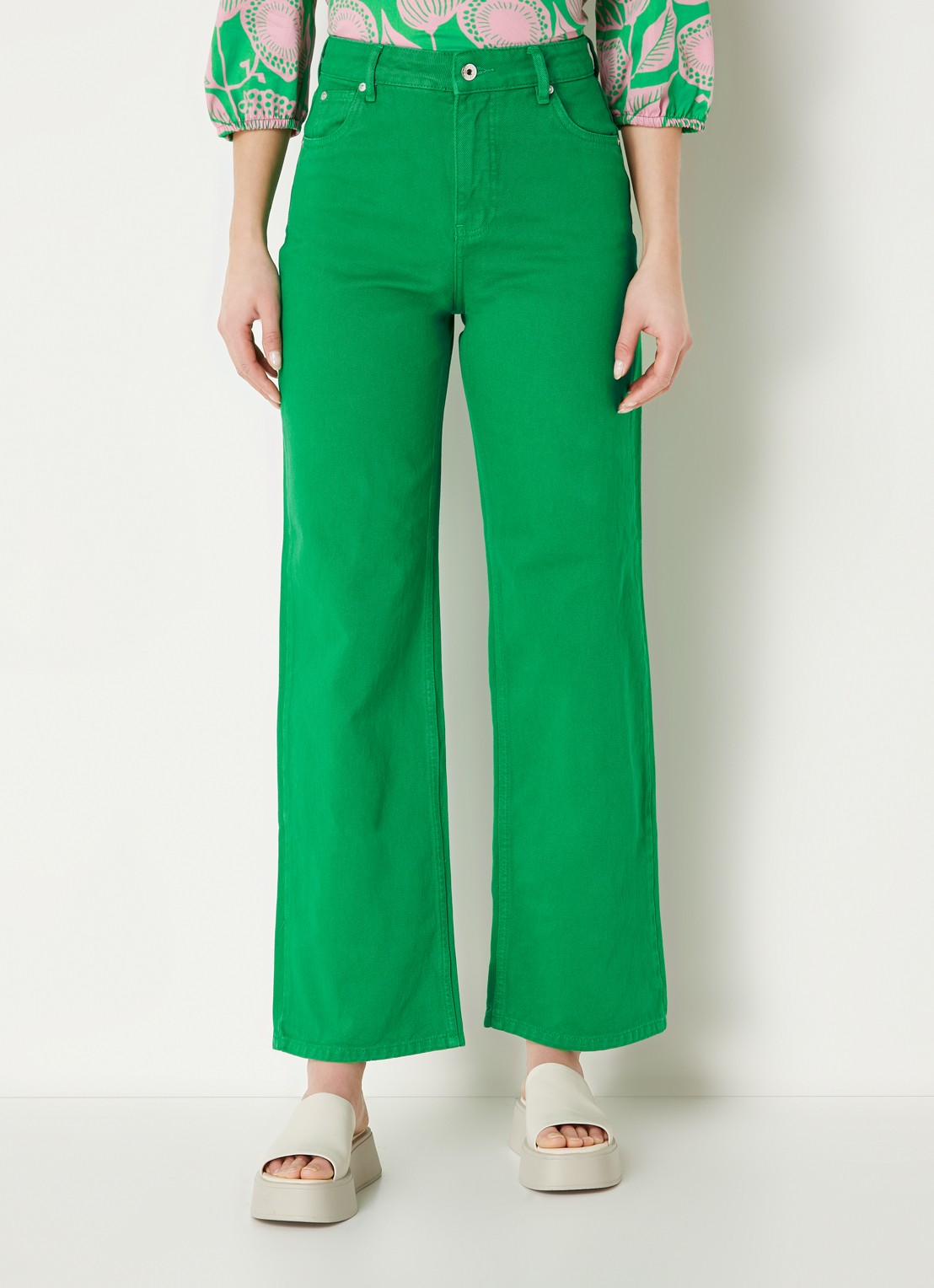 CINQUE High waist cropped wide leg jeans met gekleurde wassing  - detail 4 groen