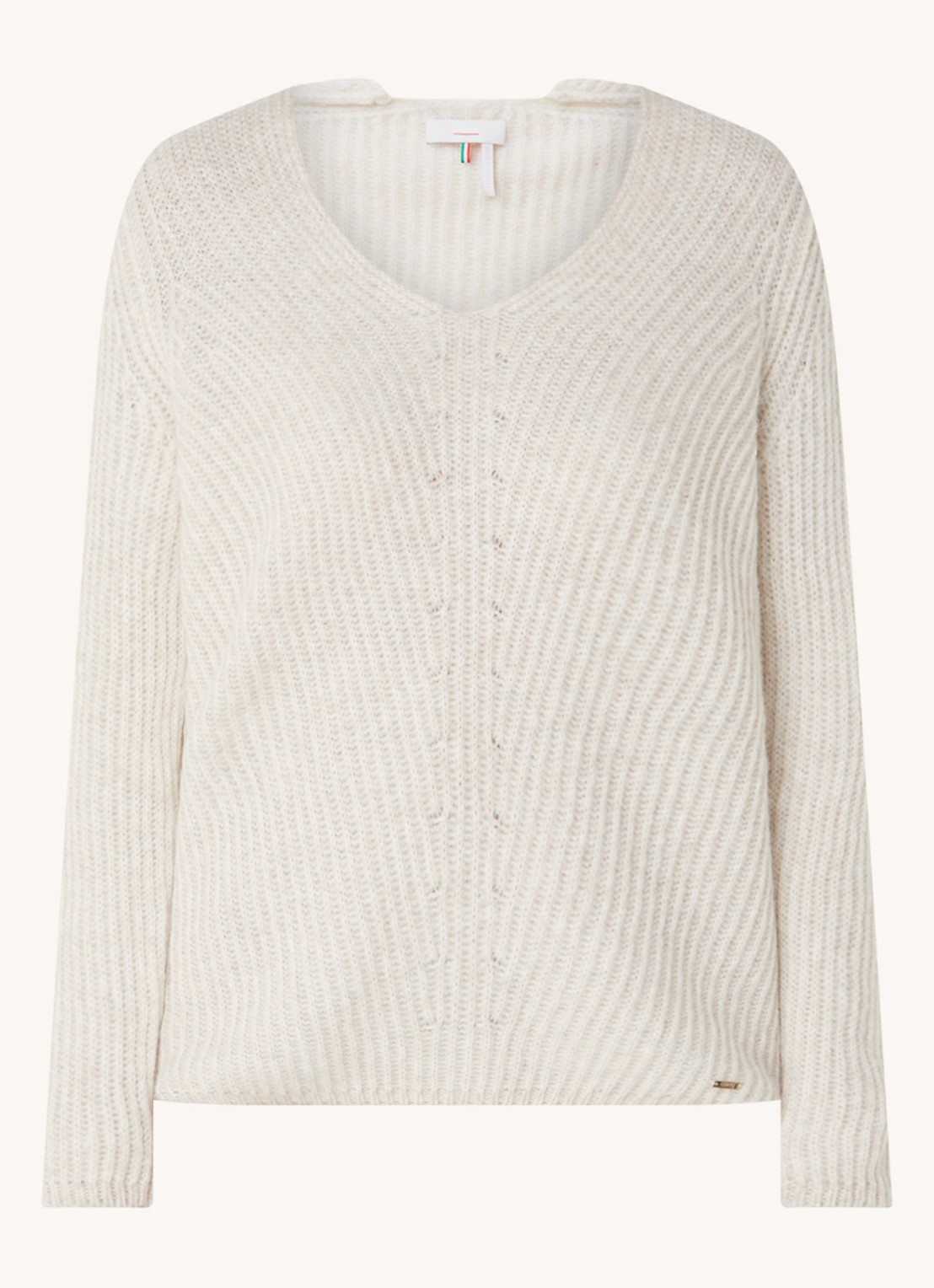 Cinque Ribgebreide pullover in merino wolblend - voorkant 2 creme