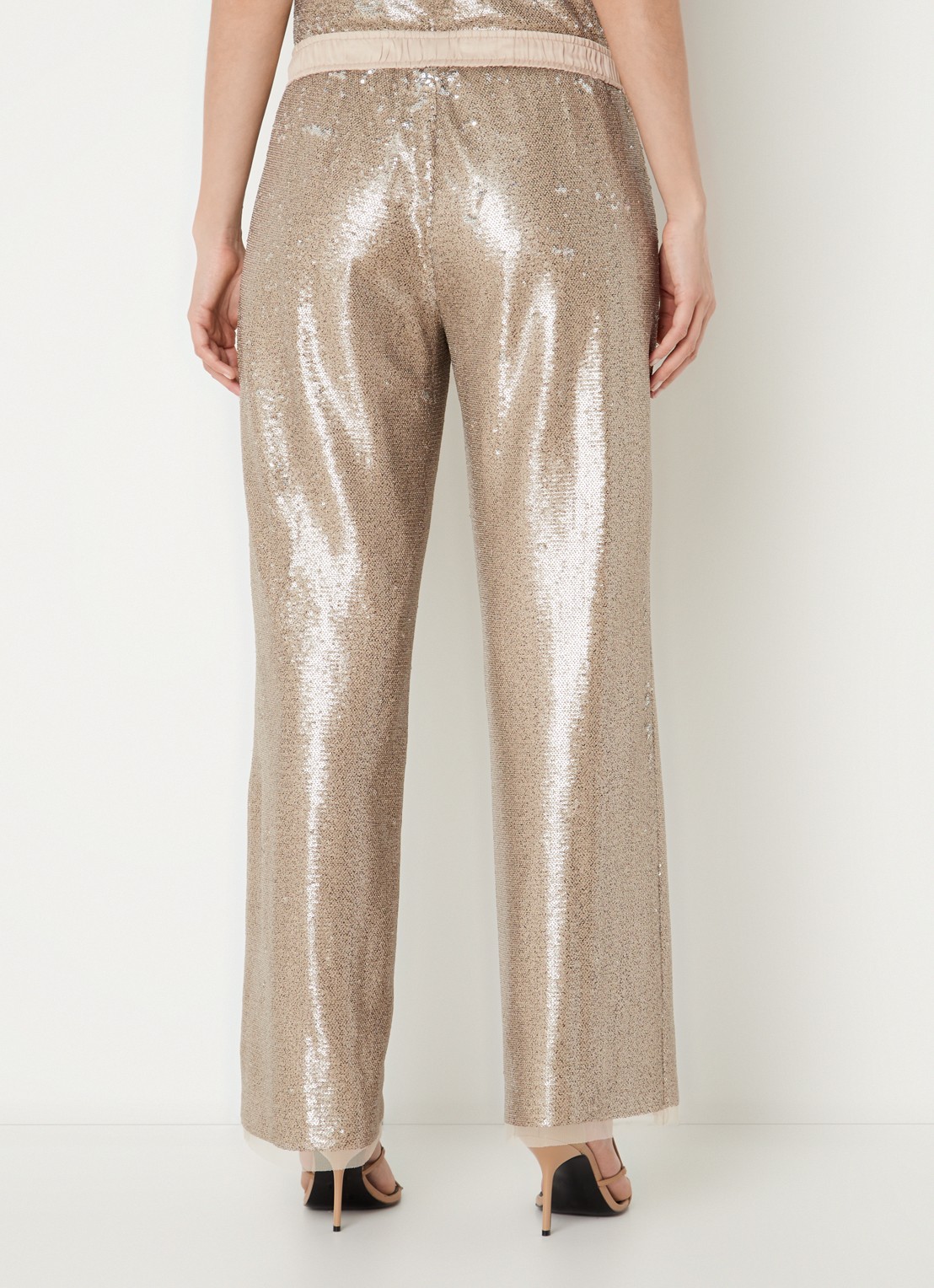 CINQUE Sleepy high waist straight fit pantalon met pailletten  - achterkant 3 zand