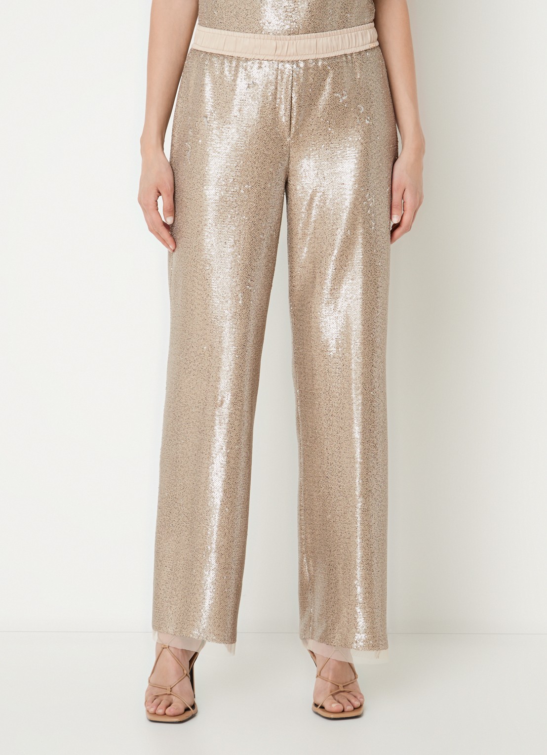 CINQUE Sleepy high waist straight fit pantalon met pailletten  - detail 4 zand