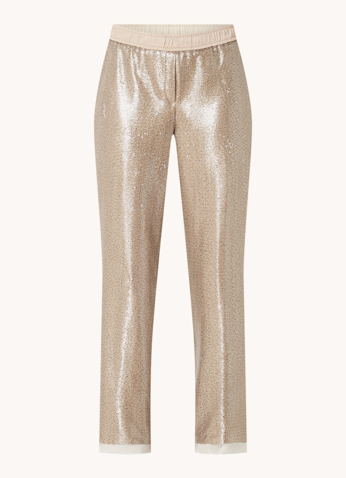 CINQUE Sleepy high waist straight fit pantalon met pailletten  - voorkant zand