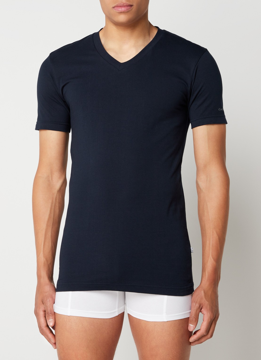 Claesen's 2-pack T-shirts met V-hals - detail 3 donkerblauw