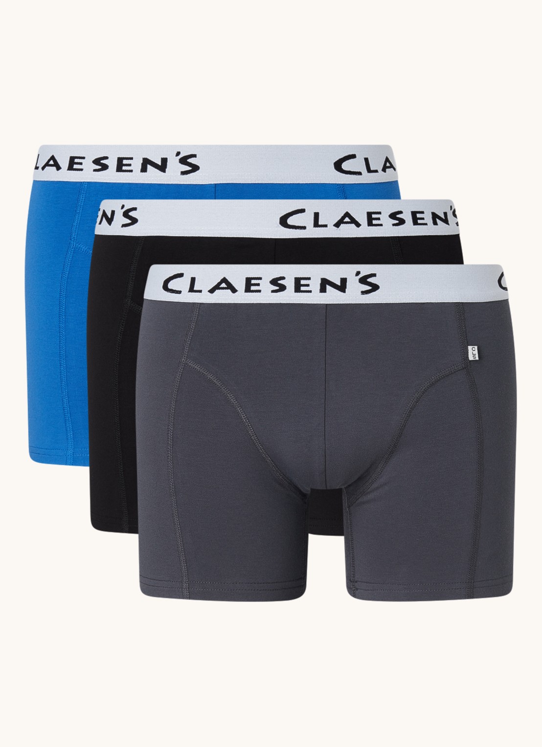 Claesen's Boston boxershorts met logoband in 3-pack - voorkant 3 kobaltblauw